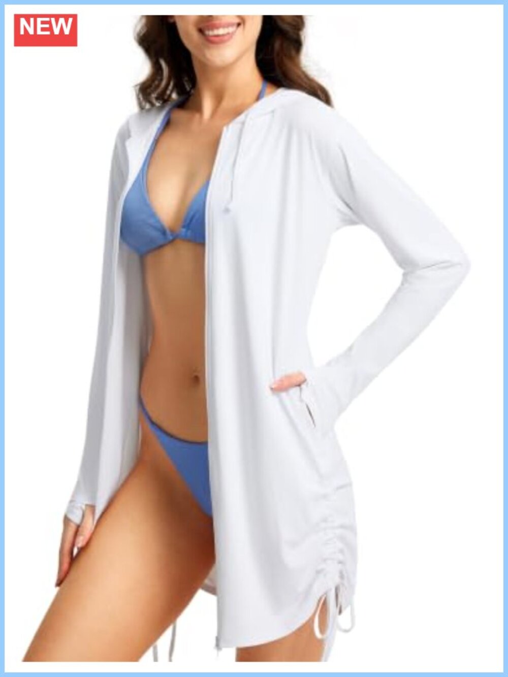 Women's UPF 50+ Zip Up Swim Cover Up Hooded Cardigan